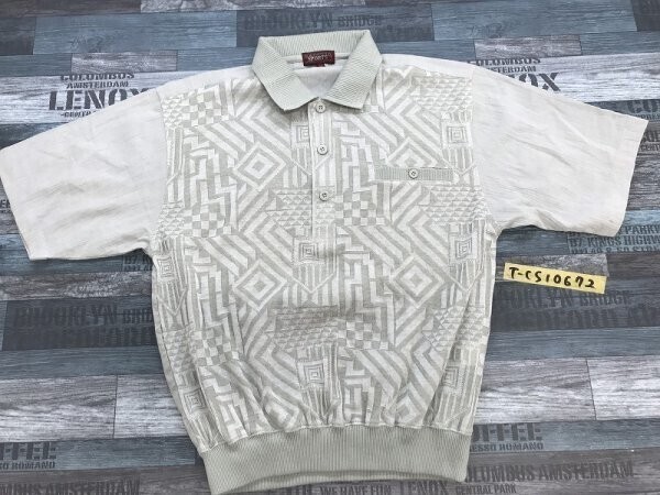 NORTH FIELD メンズ 柄切替 リネンMIX 半袖ポロシャツ M くすみグリーン拍卖