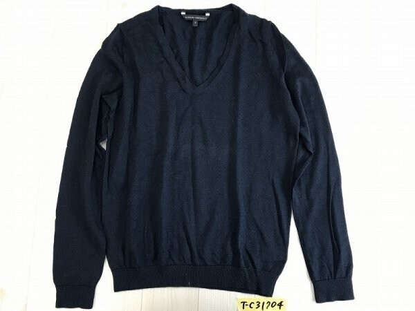 BANANA REPUBLIC バナナリパブリック レディース Vネック リヨセル混 ウールニットソー S 紺拍卖