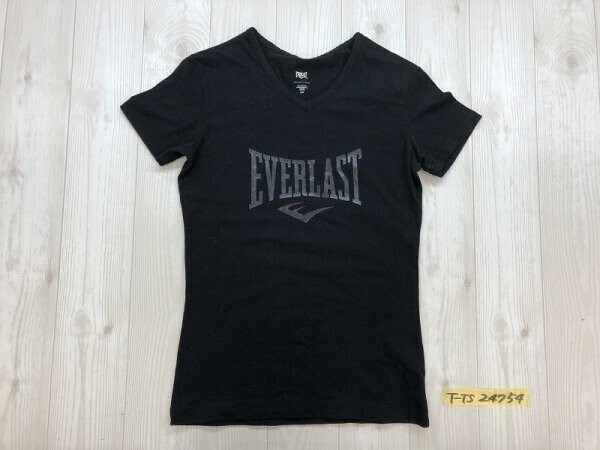 EVERLAST レディース ビッグロゴプリント Vネック ストレッチ 半袖Tシャツ S/P 黒拍卖