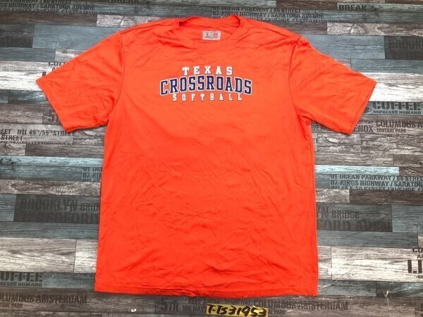 TEXAS CROSSROAD SOFTBALL メンズ バックナンバー プリント 半袖Tシャツ L オレンジ拍卖