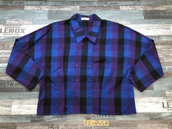 VINVERT バンベール レディース チェック ダブルボタン ウール シャツ 017B 青黒紫拍卖