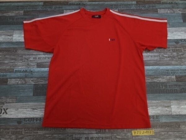 MR.VAN メンズ ロゴ刺繍 ライン入 ドライ 半袖Tシャツ L 赤拍卖