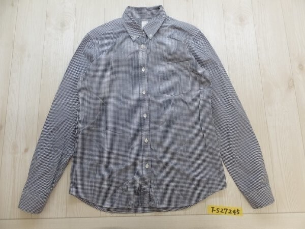 SHIPS シップス レディース 日本製 ギンガムチェック 長袖シャツ 紺白拍卖