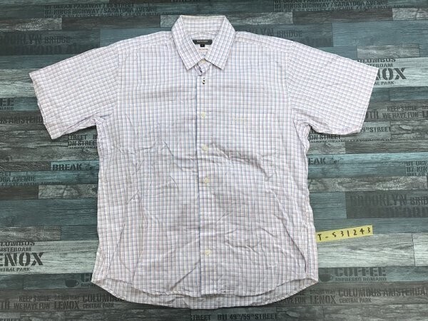 marie claire マリクレール メンズ チェック柄 コットン 半袖シャツ L ピンク水色白拍卖