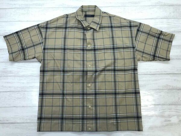 レイジブルー RAGEBLUE アーバン ストリート モード チェック柄 半袖シャツ メンズ ストレッチ素材 スナップボタン M ベージュ拍卖