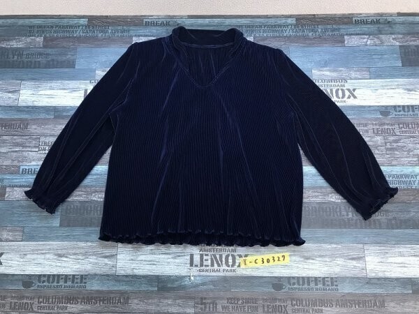 レディース Vネック 光沢リブ素材 カットソー 紺拍卖