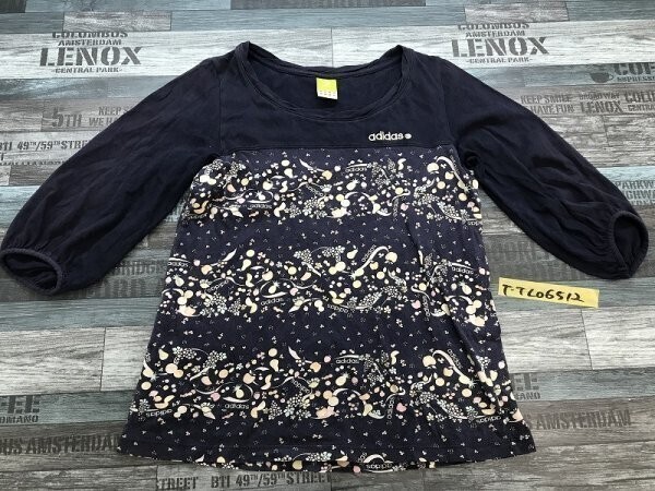 ADIDAS NEO LABEL アディダス レディース ロゴ フルーツ切替 七分袖カットソー M ネイビー拍卖