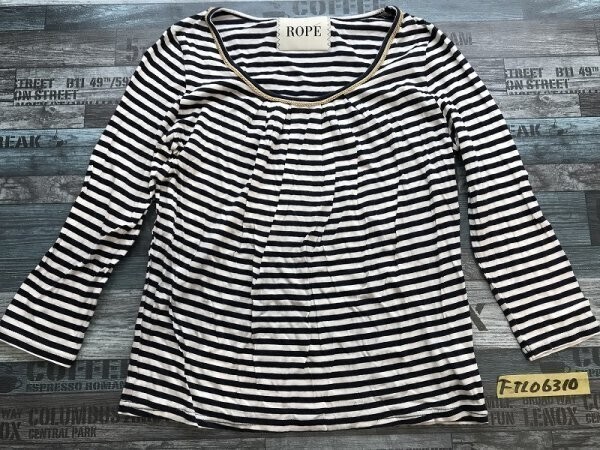 ROPE ロペ レディース 日本製 ブレード襟 ボーダー柄 リヨセルコットン 七分袖カットソー M 紺白拍卖