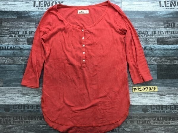 HOLLISTER ホリスター レディース ヘンリーネック 七分袖 リブカットソー 小さいサイズ XS 朱色拍卖