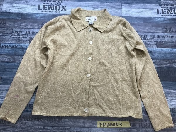 CRISTINA レディース ラメニットシャツ S ベージュゴールド拍卖