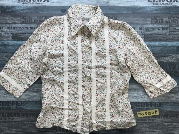 PEROSINO レディース イタリア製 小花柄 七分袖シャツ 44 アイボリー拍卖