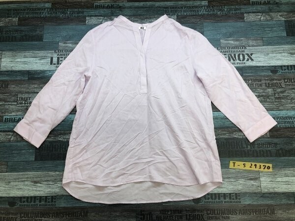 UNIQLO ユニクロ レディース ノーカラー 柔らか生地 プルオーバー七分袖シャツ L ライトパープル拍卖