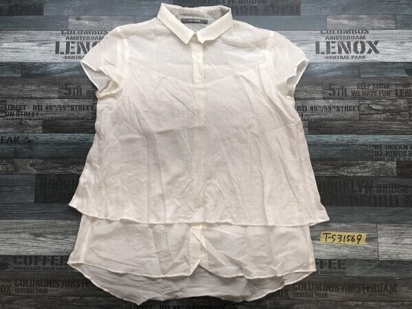 blancvert レディース 日本製 綿絹麻他 ラメニット 重ね切替 シアーシャツ 38 白拍卖