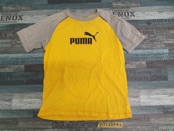 PUMA プーマ キッズ ラグラン ビッグロゴ 半袖Tシャツ 黄色グレー拍卖