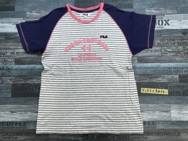 FILA フィラ キッズ 刺繍&プリント入 ボーダー ラグラン 半袖Tシャツ 160 グレー白紫拍卖