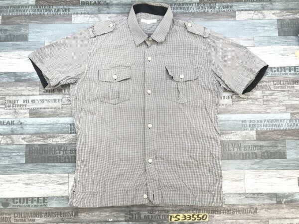 MALE&CO メンズ 千鳥 エポレット 半袖シャツ 大きいサイズ LL 白黒拍卖