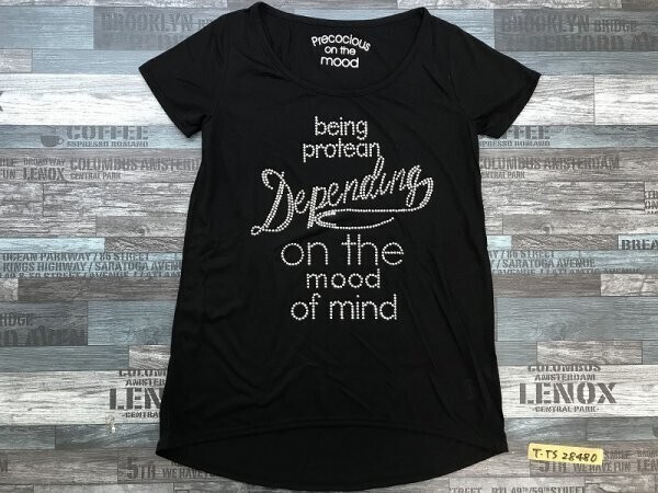 PARK GIRL レディース ライトストーン英字 チュニック 半袖Tシャツ M 黒拍卖