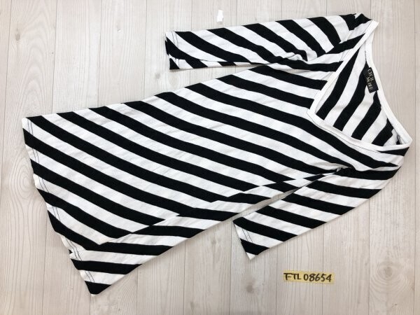 CECIL McBEE セシルマクビー レディース 七分袖 ボーダー チュニック カットソー ワンピース F 白黒拍卖