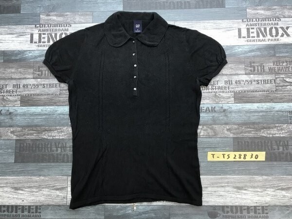 GAP ギャップ レディース 薄手 ニット 半袖ポロシャツ S 黒拍卖