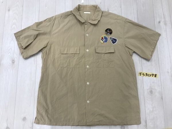 GU ジーユー × NASA メンズ ワッペン付き 半袖シャツ M ベージュ拍卖