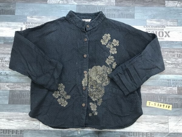 SPICA レディース 花柄プリント ポケット付き シャツジャケット 緑がかった黒拍卖