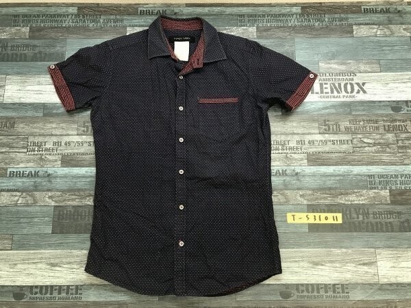 MAIN VEIN メンズ ドット柄織り 半袖シャツ 紺赤拍卖