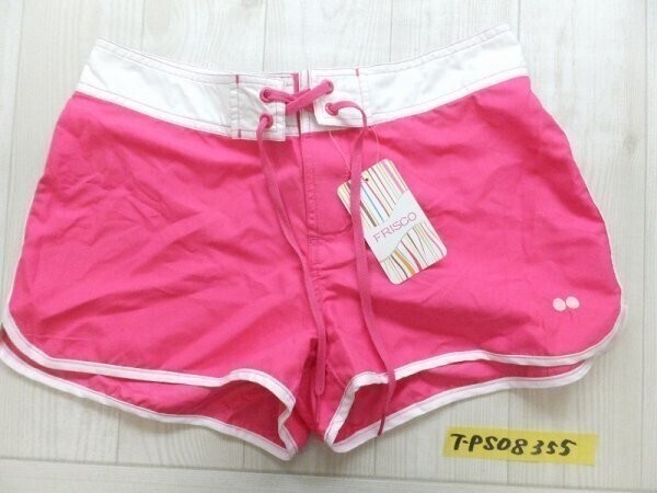 新品!FRISCO レディース ワンポイント刺繍 スイムショートパンツ 水着 L ネオンピンク白拍卖