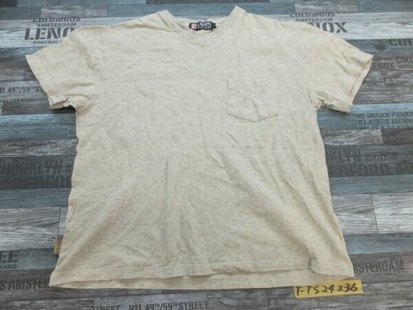 CHAPS RALPH LAUREN ラルフローレン レディース 胸ポケット Vネック 日本製 半袖Tシャツ L 杢クリームグレー拍卖