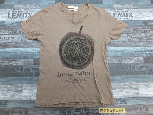 STUDIOUS ステュディオス レディース リンゴ 歯車プリント 日本製 リネンMIX 半袖Tシャツ M ブラウン拍卖