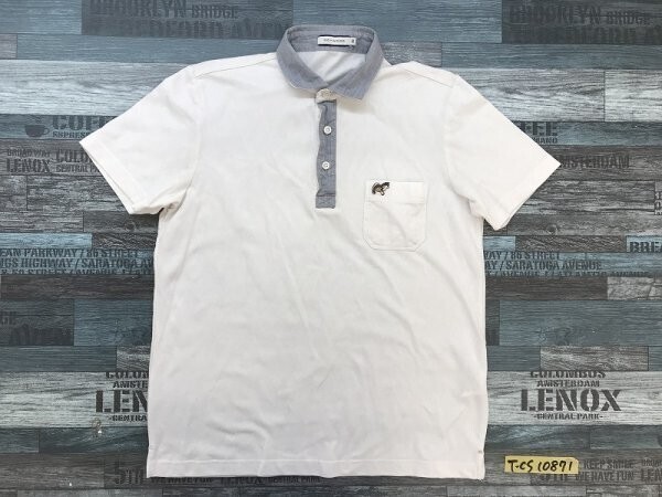 ROYWOOD メンズ ワンポイント刺繍 ダイヤ柄 半袖ポロシャツ M 白グレー拍卖