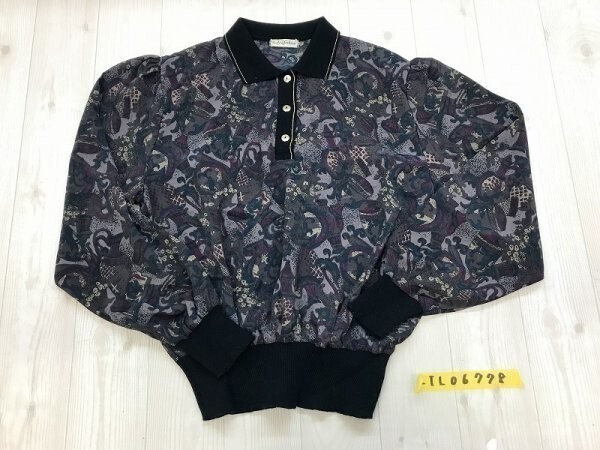 LADY’S FASHION レディース リブ切り替え 総柄 プルオーバー カットソー グレー深緑など拍卖