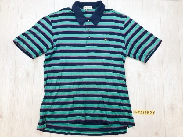 Felix Buhrs メンズ ロゴ刺繍 ボーダー 薄手 半袖ポロシャツ 大きいサイズ LL 紺黄緑ピンク拍卖