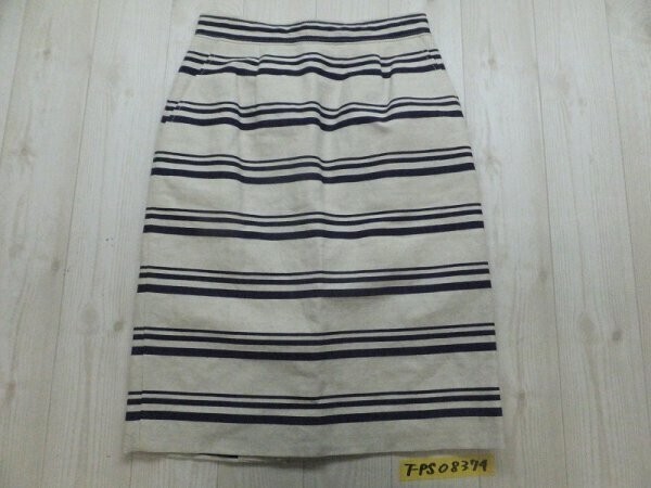 MACKINTOSH PHILOSOPHY マッキントッシュフィロソフィー レディース 日本製 ボーダー柄 綿麻 膝丈スカート 36 紺きなり拍卖