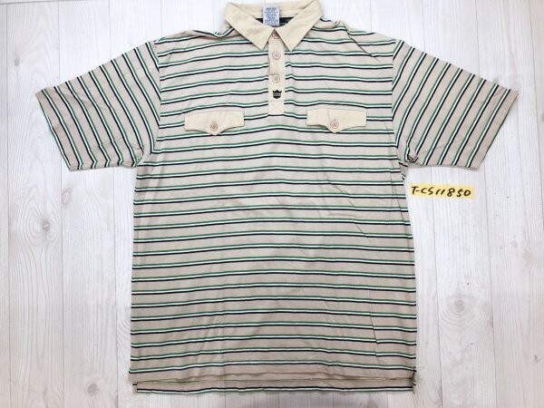 NSU メンズ ダブルポケット ボーダー 半袖ポロシャツ L ベージュ緑他拍卖