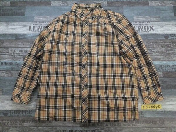 MOCKA GIENE レディース チェック レトロ 肩パッド 長袖シャツ M-L 茶黒赤拍卖