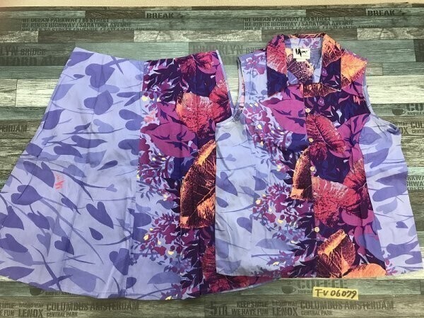 MAMO レディース 総柄 ノースリーブシャツ・スカート 上下セットアップ M 青紫拍卖