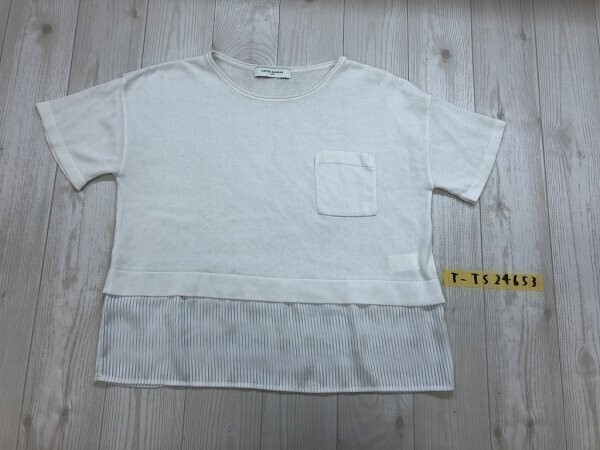 UNITED ARROWS ユナイテッドアローズ レディース ストライプ生地切替 ニットカットソー 白拍卖