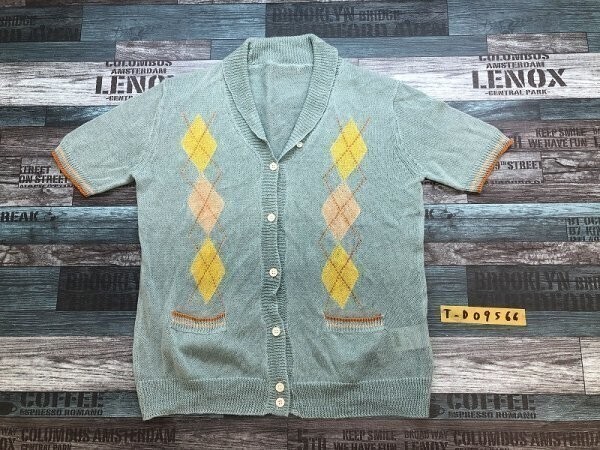 ノーブランド レディース アーガイル柄 ニット 半袖カーディガン M ミントグリーン拍卖