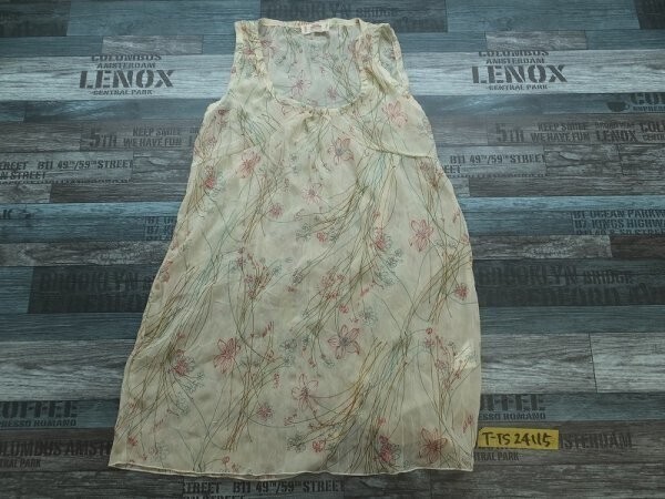 SABUROKU レディース フラワープリント ノースリーブ シフォン カットソー M クリームピンク他拍卖