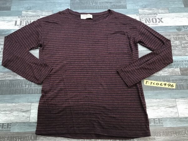 ZARA TRAFALUC ザラ レディース ポケット付き 薄手 ボーダー ニットソー S ボルドーネイビー拍卖