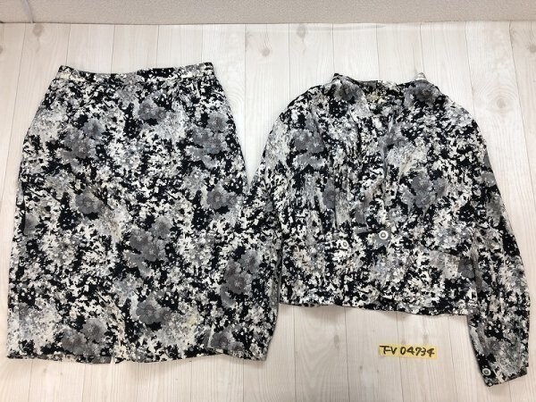 CITY ELEGANCE レディース 総柄 絹 ブラウスジャケット・スカート セットアップ 11AR69 黒グレー拍卖