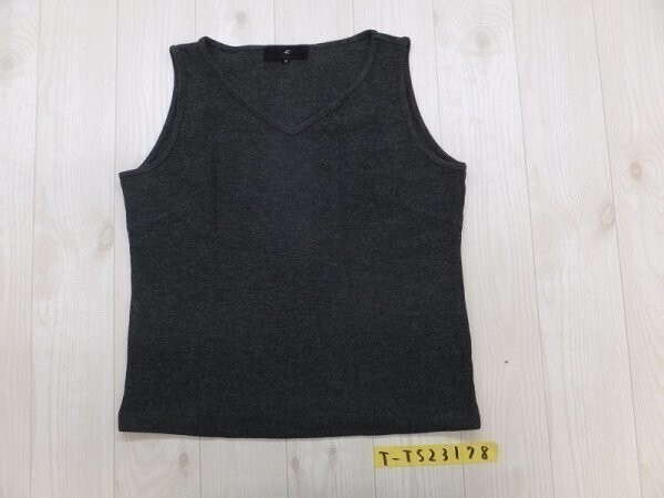 美品!4℃ レディース Vネック ニットノースリーブカットソー M 杢ダークグレー拍卖