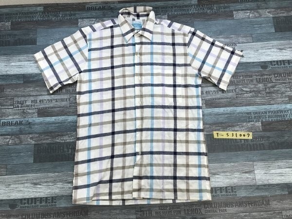CHALLA メンズ チェック柄 半袖シャツ M アイボリー紺青拍卖