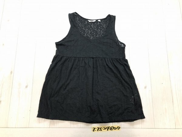 UNIQLO ユニクロ レディース 柄透け ノースリーブ フレアカットソー M 黒拍卖