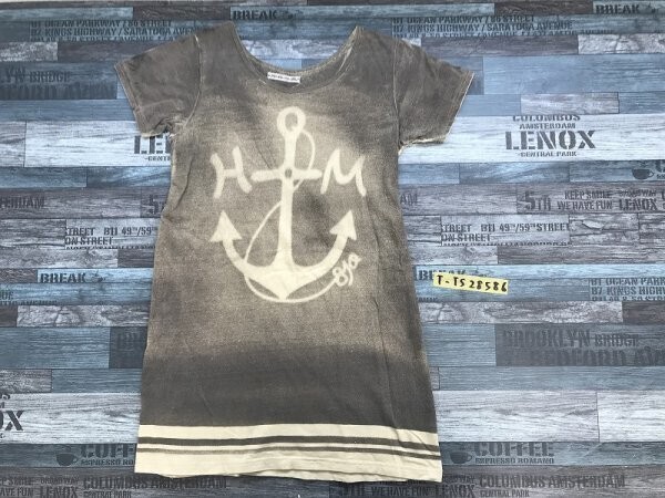 HM レディース イカリマーク プリント Tシャツワンピース M グレークリーム拍卖