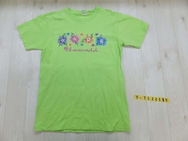 美品!COTTON MAGIC メンズ HAWAII ハイビスカス プリント半袖Tシャツ 黄緑拍卖