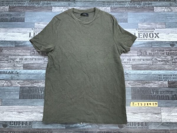 ZARA ザラ メンズ 無地 クルーネック 半袖Tシャツ M カーキ拍卖