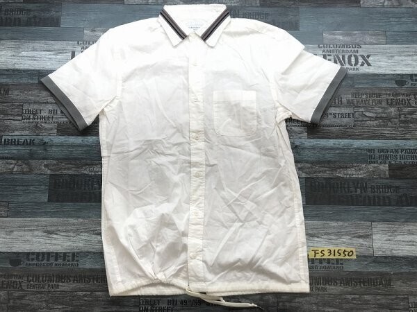 CIAOPANIC TYPY チャオパニック メンズ 綿麻 裾ドロスト 半袖シャツ M 白グレー拍卖