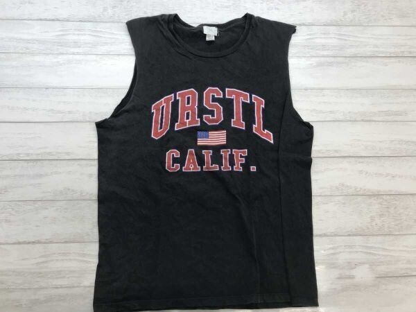U/R レトロ オールド アメカジ スポーツ ストリート カリフォルニア URSTL CALIF. 星条旗 カットオフ ノースリーブ Tシャツ メンズ L 黒拍卖