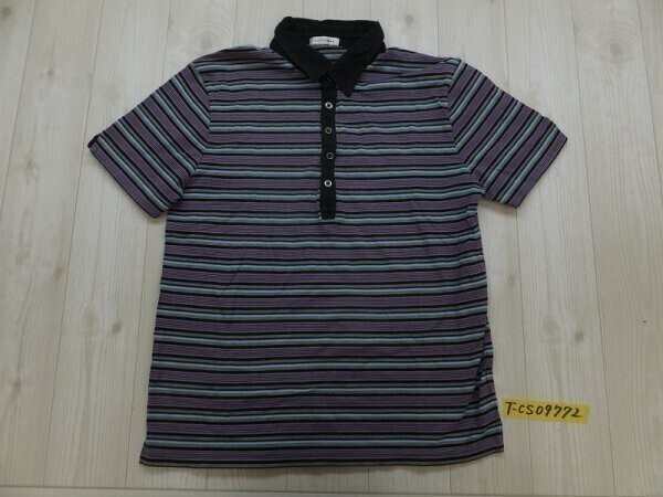 a.v.v HOMME アーベーベーオム メンズ ボーダー柄 半袖ポロシャツ 46 黒紫水色拍卖